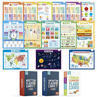merka Educational Bundle: Classroom Posters (Set of 16), Addition Facts (169 Flashcards), Subtraction Facts (169 Flashcards), and Early Learning Flashcards (58 Cards)  Pre-K Through Grade School
