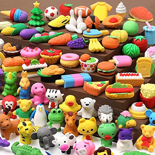 UMIKU 100 Pack Animal Pencil Erasers 3D Desk Pet for Kids Mini Puzzle Erasers Take Apart Eraser Student Classroom Prizes Rewards Game Prizes Treasure Box Back to School Supplies Kid Party Favors Gift