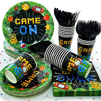 Video Game Party Supplies for Boys Kids Birthday Decorations Includes Plates Napkins Cups and Cutlery (24 Guests,168 Pieces)