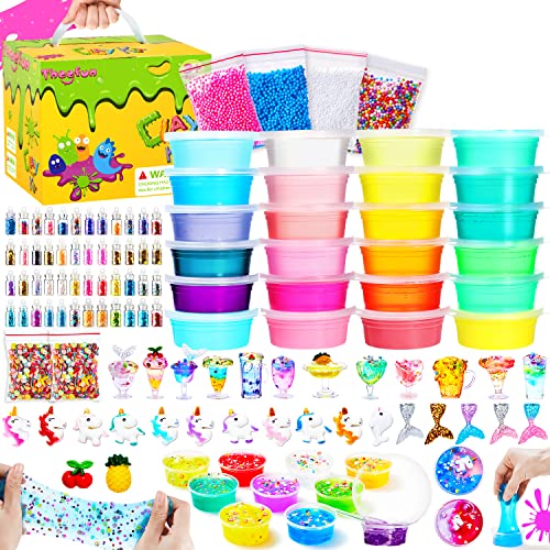 Slime Kit, Slime Kits for Girls Boys, Theefun 108Pcs Slime Making Supplies Include 20 Crystal Slime, 4 Clay, 48 Glitter Powder, Unicorn Slime Charms, DIY Toys for Kids Age 3+ Year Old