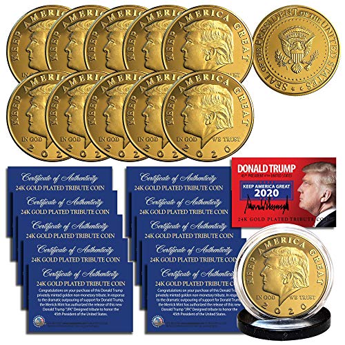 Donald Trump 2020 Keep America Great 24K Gold Clad Medallion Coin (Lot of 10)