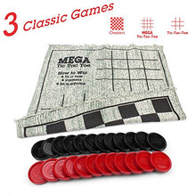 Load image into Gallery viewer, Giant 3-in-1 Checkers and Mega Tic Tac Toe with Reversible Rug  Indoor/Outdoor Jumbo Classic Board Games for Friends, Kids, &amp; Family Fun  Great for Game Night, BBQ, Travel, Parties, &amp; Events

