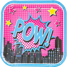 Load image into Gallery viewer, Blue Orchards Superhero Girl Party Supplies (101 Pieces for 16 Guests) - Superhero Girl Party Decorations, Super Girl Birthday Party , Superhero Party, Plates and Napkins, Girl Superhero Party
