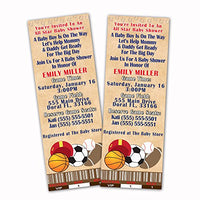 30 Invitations Baby Boy Shower Sports Baseball Baseball American Football Soccer Personalized Tickets + White Envelopes