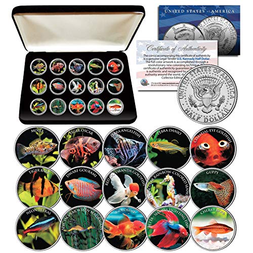 Tropical Fish Fresh Water Aquarium JFK Half Dollars 15-Coin Full Set with Box