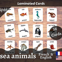Load image into Gallery viewer, Sea Animals Flash Cards - 26 Laminated Flashcards | Ocean Animals | Water Animals | Homeschool | Multilingual Flash Cards | Bilingual Flashcards - Choose Your Language (French + English)
