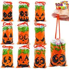 Load image into Gallery viewer, JOYIN 108 Pcs Halloween Treat Bag with Drawstrings, Small Orange Candy Bags in 9 Pumpkin Face Designs, Halloween Trick-or-Treat Goodie Gift Bags for Halloween Party Favors Supplies
