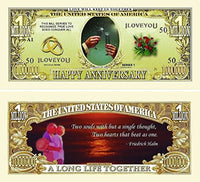 100 Happy Anniversary Million Dollar Bills with Bonus Thanks a Million Gift Card Set