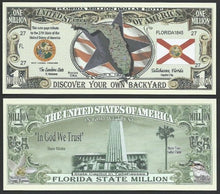 Load image into Gallery viewer, Florida State Educational Million Dollar Bill W Map, Seal, Flag, Capitol - Lot of 100 Bills
