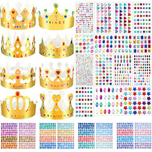 Load image into Gallery viewer, Paper Crowns Princess Prince Crown for Kids Birthday Party King Hats Gold Gem Jewels Stickers Number Letter Stickers for Boys Girls Adults DIY Crown Decor Favor Supplies (Delicate Style,63 Pieces)
