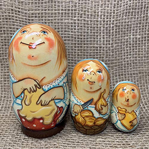 Exclusive Russian Nesting Dolls Chef  3 Pieces Author's Hand-Painted Set of 3 Handmade Toys Gift Doll House Decor Matryoshka 3 Dolls in 1