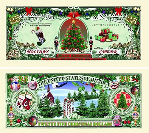 10 Holiday Cheer $25.00 Christmas Tree Collectible Bills with Bonus Thanks a Million Gift Set
