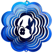 Load image into Gallery viewer, Stainless Steel Wind Spinner, 4&quot; Mini Bird Hummingbird Blue Scalloped Starlight
