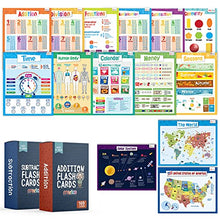 Load image into Gallery viewer, merka Educational Bundle: Classroom Wall Posters (16 Posters), Addition Flashcards (169 Cards) and Subtraction Flashcards (169 Cards)  Home or School Use  for Kids Ages Toddler Through Teen
