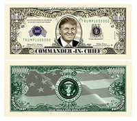 100 Donald Trump Commander In Chief Million Dollar Bills with Bonus Thanks a Million Gift Card Set