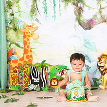Load image into Gallery viewer, Safari ONE Letter Sign Jungle Animals First Birthday Decorations Paper Mache Letters Cake Smash Props Freestanding Decorative Letter Set for Jungle Safari Boy Birthday Party Supplies
