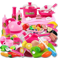 Kimicare 58 Piece Kitchen Cooking Set Girls Boys Fruit Vegetable Tea Playset Toy For Kids Early Age