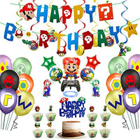 Super Marios Birthday Party Supplies Set- Bros Happy Birthday Banner,Balloon,Cake and Cupcake Toppers, Cup Cake Wrappers,Hanging Swirls for Kids Birthday Party Decoration Kit,115PCS IN ALL