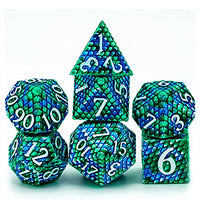 UDIXI DND Dice Set Metal, Polyhedral Dice for Role Playing Games, Metal RPG Dice for Dungeons and Dragons with Leather Dice Bag (Blue Green-White Number)