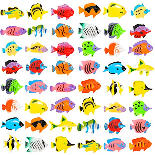 PROLOSO 48 Pcs Toy Fish Tropical Fish Figure Play Set Plastic Sea Animals Themed Party Favors for Kids Toddlers Bath Toys (style 2)
