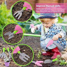 Load image into Gallery viewer, 13 Pieces Kids Gardening Tool Set for Girls, Exercise N Play Pink Toddlers Garden Yard Toys with Pot, Scissors, Watering Can, Gloves, Shovel, Rake, Trowel Portable Carry Basket
