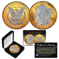1921 Original AU MORGAN SILVER Dollar PLATINUM & 24KT GOLD Layered w/BOX & CERT