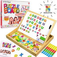 XL Wooden Educational Toys Magnetic Kit - Easel Tabletop w/ Whiteboard, Chalkboard, Animal & Shapes, Letters, Numbers, Dry Erase Pen, & Chalks - Portable Magnet Board for Kids 3 Years Old & Above