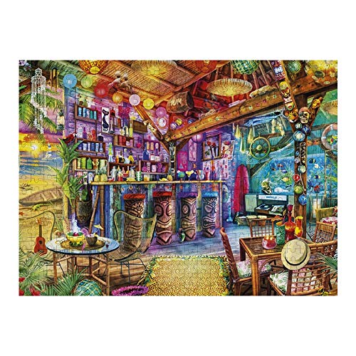 Wooden Puzzle 500 Pieces Puzzles, Jigsaw Puzzles-Aimee Stewart Tiki Beach Sunset, Educational Intellectual Decompressing Fun Game for Kids Adults Toy 20.5
