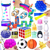 ROSYKIDZ Bundle Sensory Fidget Toys Set, [ 36 PCS ] Stress Relief and Anti-Anxiety Fidget Toy Pack for Kids and Adults, Liquid Motion Timer, Flippy Chain, Squeeze Balls, Mochi Squishy Toy & More