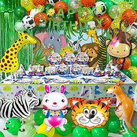 Jungle Theme Party Supplies Happy Birthday Banner for Boys Safari Birthday Decorations for Kid Wildlife Party Decorations for Baby Shower with Monkey Tiger Zebra Giraffe Bunny Kangaroo Balloon ?171pcs