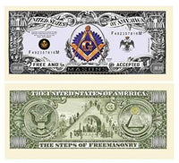25 Freemason Masonic Million Dollar Bills with Bonus Thanks a Million Gift Card Set