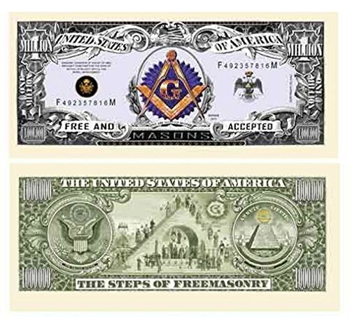 25 Freemason Masonic Million Dollar Bills with Bonus Thanks a Million Gift Card Set