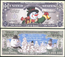 Load image into Gallery viewer, Lot of 100 Bills -Snowman Let It Snow Winter Christmas Million Novelty Wholesale
