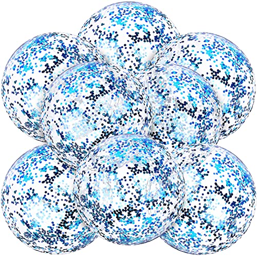 Skylety 8 Pieces Inflatable Clear Glitter Beach Balls Confetti Beach Balls Transparent Swimming Pool Party Ball for Summer Beach, Pool and Party Favor (Blue)