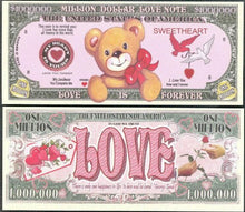 Load image into Gallery viewer, Million Dollar Love Note Valentine Sweetheart Novelty Bill Lot of 100 Bills
