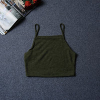 GUAngqi Women's Sleeveless Halter Vest Slim Short Crop Tops Ribbed Knit Belly Camisole,GreenXL