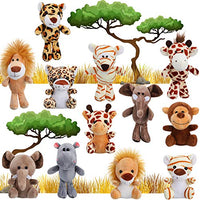12 Pieces Mini Stuffed Forest Animals Jungle Animal Plush Toys in 4.8 Inch Cute Plush Elephant Lion Giraffe Tiger Plush for Animal Themed Parties Teacher Student Achievement Award (Sitting, Standing)