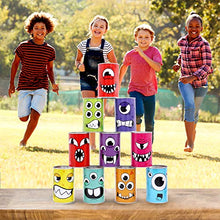 Load image into Gallery viewer, JOYIN 13 Pcs Carnival Bean Bag Toss, Knockdown Can Game Set, Holiday &amp; Birthday Party Games, Outdoor Lawn Yard Activity for Kids Party Favors, Easter Egg Hunt for Classroom Gifts (Monster Style)
