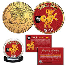 Load image into Gallery viewer, 2018 Chinese CNY New Year of The Dog 24K Gold Plated JFK Half Dollar Coin
