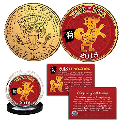 2018 Chinese CNY New Year of The Dog 24K Gold Plated JFK Half Dollar Coin