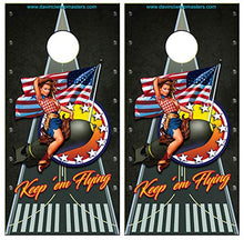 Load image into Gallery viewer, DaVinci Wrap Masters &#39;Keep &#39;em Flying&#39; Laminated Vinyl Corn Hole Board Decals.
