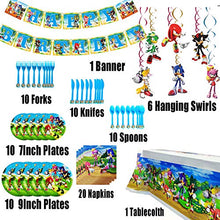 Load image into Gallery viewer, Sonic Party Supplies - Sonic Party Decoration Boys Birthday Party Favors, Spoons, Fork, Knife, Plates, Table Covers, Banner, Napkins, Hanging Decoration Birthday Party Favor Pack Set for Kids Boy
