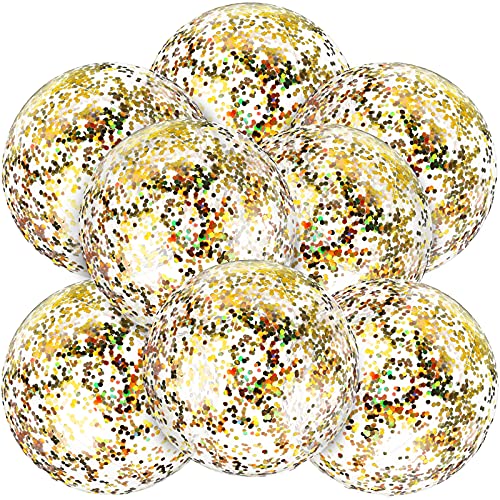 Skylety 8 Pieces Inflatable Clear Glitter Beach Balls Confetti Beach Balls Transparent Swimming Pool Party Ball for Summer Beach, Pool and Party Favor (Gold)