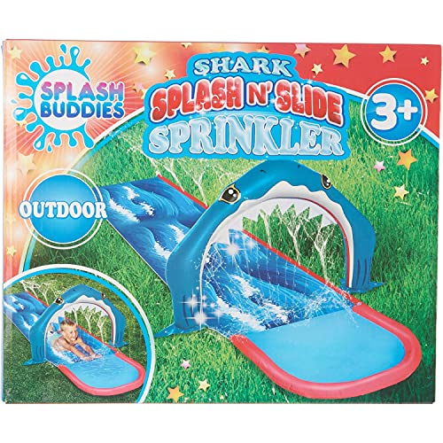 Splash Buddies Blue Shark Slip n Slide with Sprinkler  Inflatable Slide for Kids  Super Fun Slippery Racer for Summer Outdoor Waterplay  Easy to Store  Large Water Slide for Children 3+