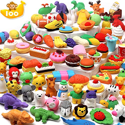 HINZER 100 Pack Animal Erasers for Kids Bulk Pull Apart Erasers 3D Puzzle Erasers Classroom Rewards and Prizes Class Treasure Box Kids Party Favors Back to School Supplies Gift
