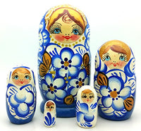 Russian Nesting Doll Matryoshka Gzhel Style Hand Painted Blue Nesting Doll Set of 5