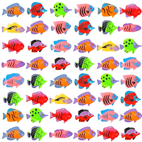 PROLOSO 48 Pcs Toy Fish Tropical Fish Figure Play Set Plastic Sea Animals Themed Party Favors for Kids Toddlers Bath Toys (style 1)