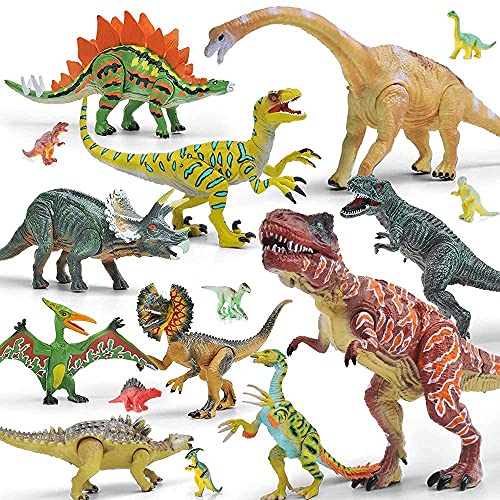 20Pcs Dinosaur Toys for Boys, Gizmovine Realistic Dinosaurs Figures Toy Playset, Movable Educational Dinosaur Figures Including T-Rex, Triceratops, Velociraptor for 3 5 Year Old Kids Party Gifts