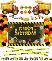 Construction Birthday Party Supplies Dump Truck Party Decorations Kits Set with 2 Foil Balloons, Balloons Garland, Construction Backdrop, Caution Tape, Vehicle Banner, Cake Toppers, Traffic Signs, for