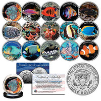 Salt Water Fish Aquarium Tank Kennedy Half Dollars U.S. Complete 15-Coin Set COA